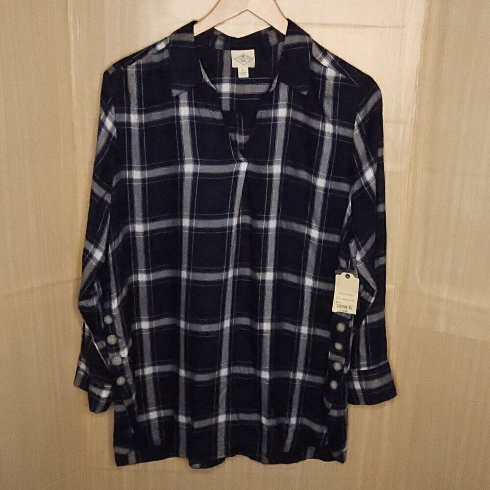 St. John's Bay Nre Blue Plaid Soft Tunic XL